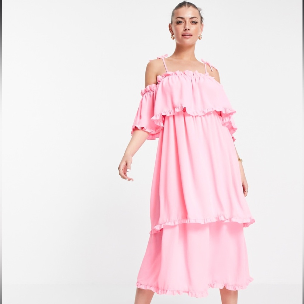 River Island ruffle tiered maxi dress in pink 6